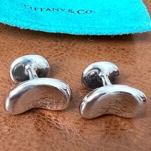 Tiffany Sterling Silver Elsa Peretti Bean Cufflinks with Tiffany 2-pocket pouch